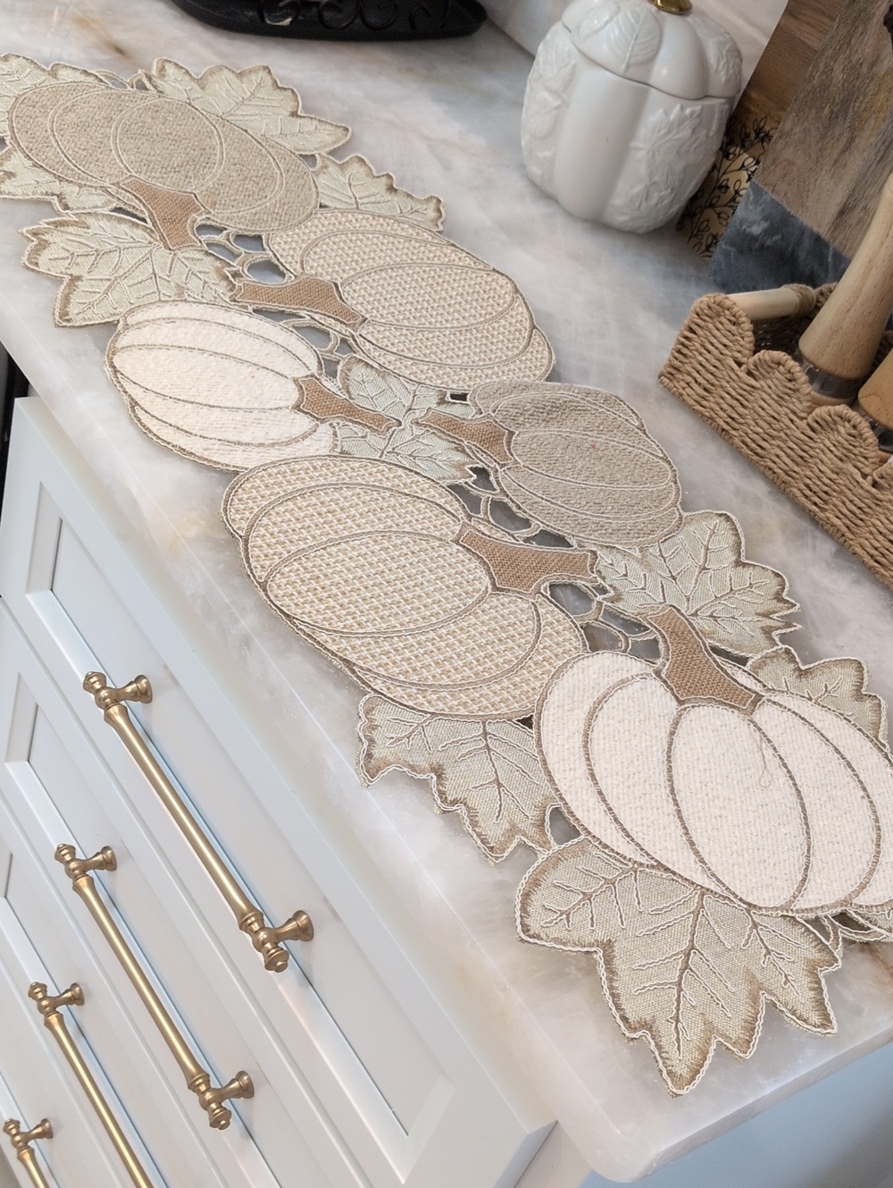 Neutral Pumpkin Embroidered Table Runner - Brand